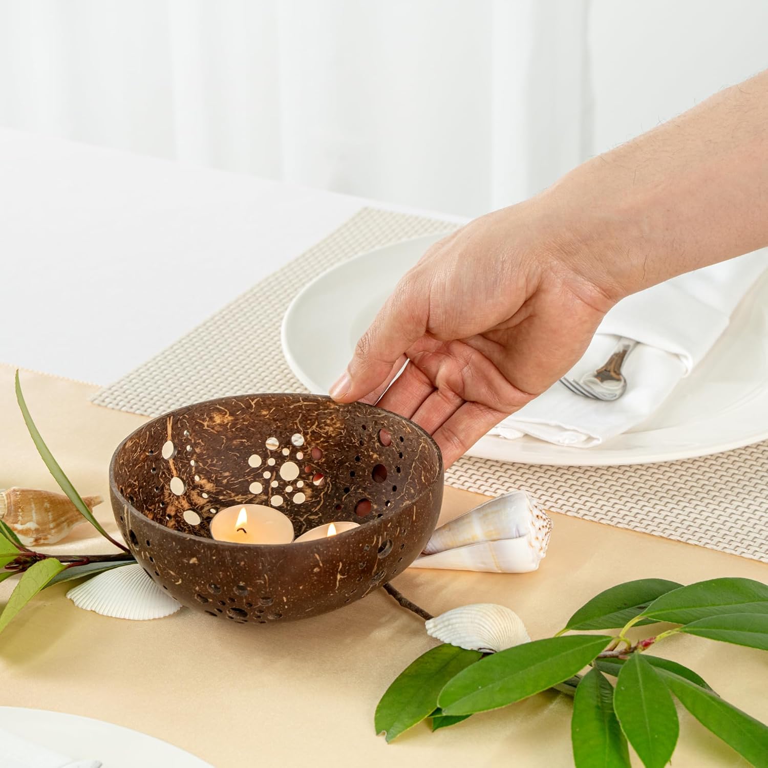 Restaurantware Coco Casa Coconut Shell Candle Holders 10 Reusable Tealight Holders