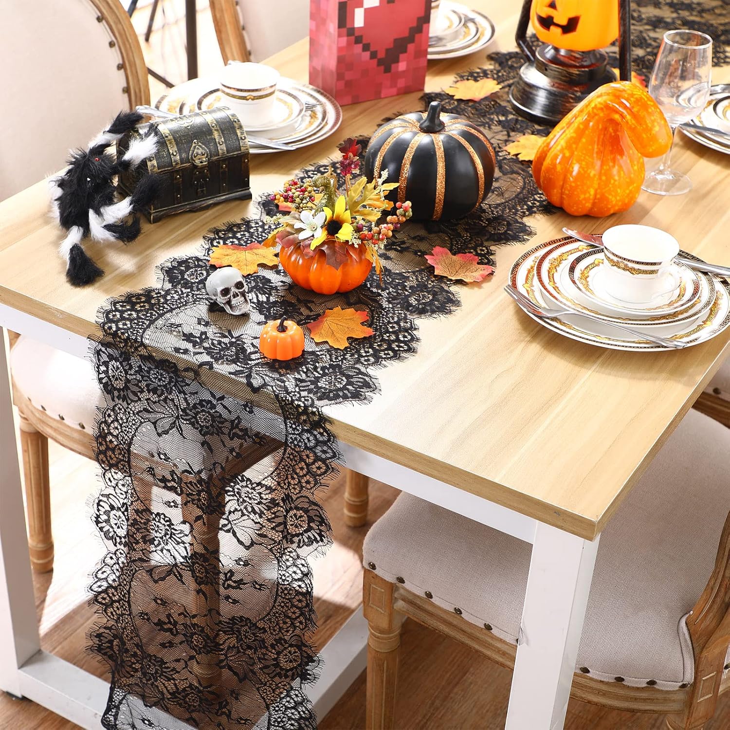 Chumia 12 Pcs Black Lace Table Runners Rustic Wedding Decor