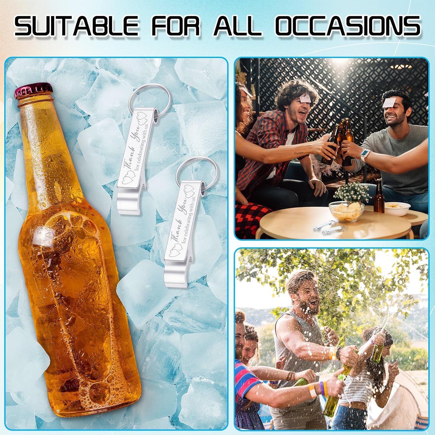 Dandat 100 Pcs Silver Bottle Opener Keychain Wedding Favor Gifts