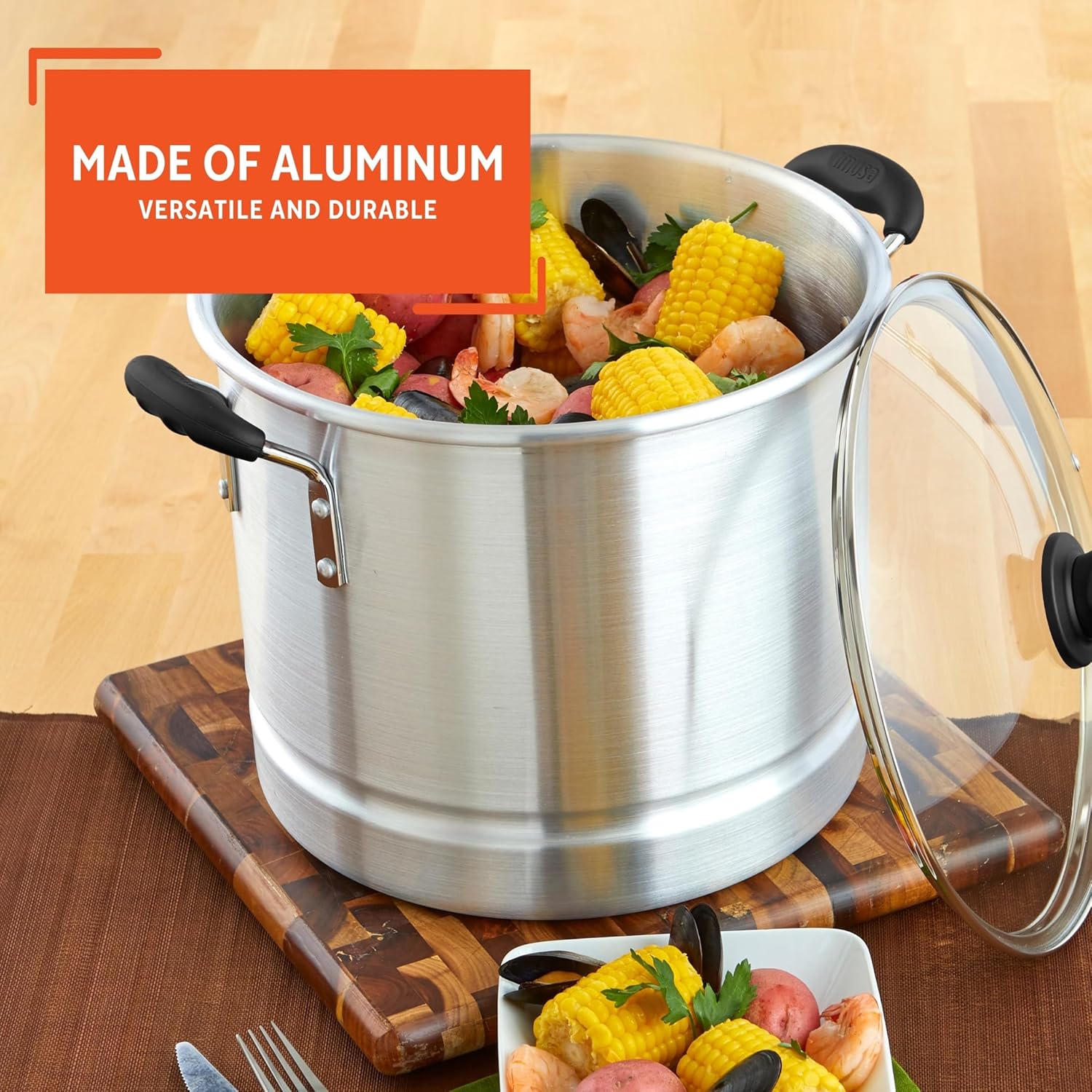 IMUSA USA Steamer with Glass Lid 20 Quart Silver