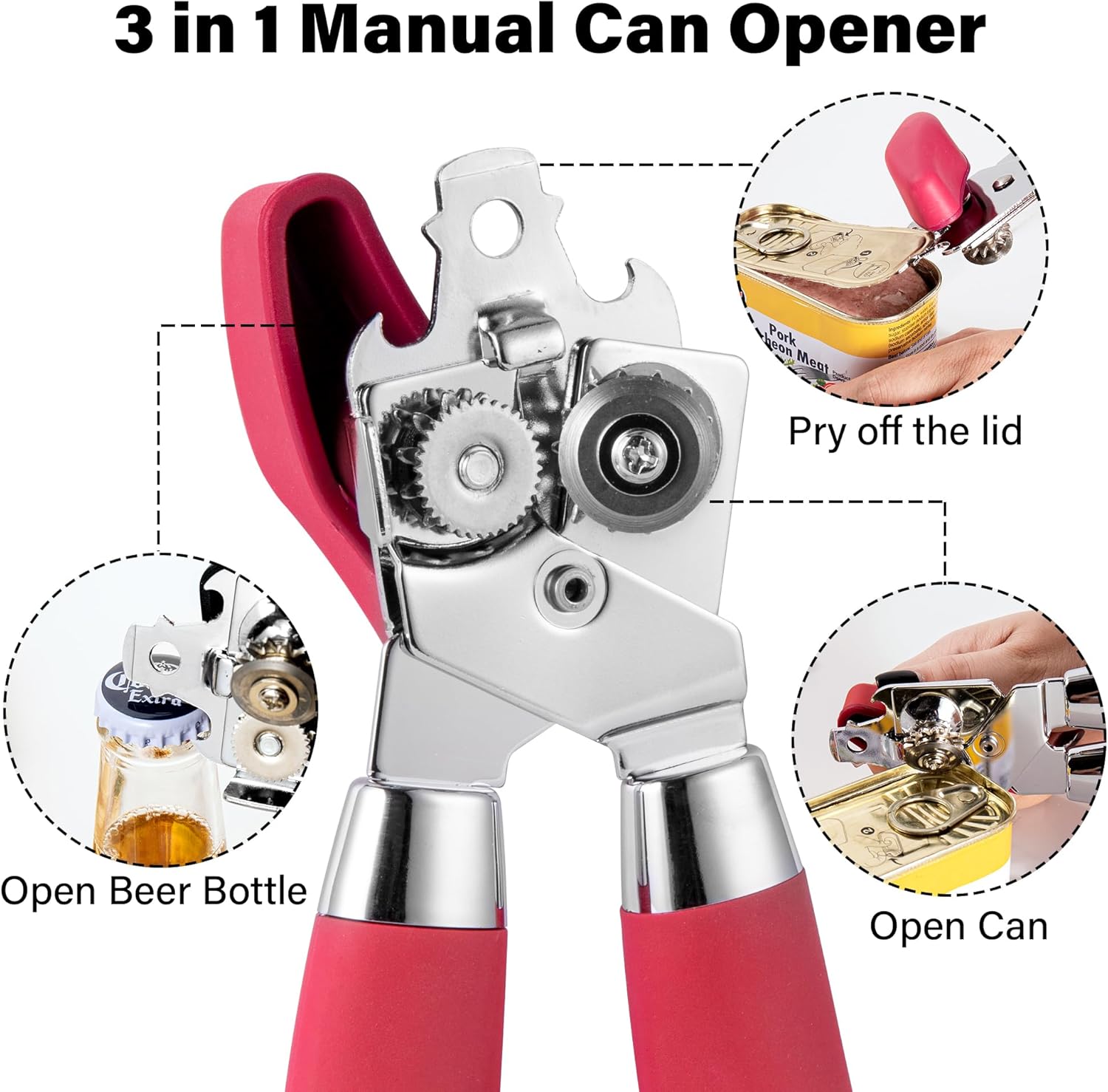 TJ POP Manual Can Opener Red Heavy Duty
