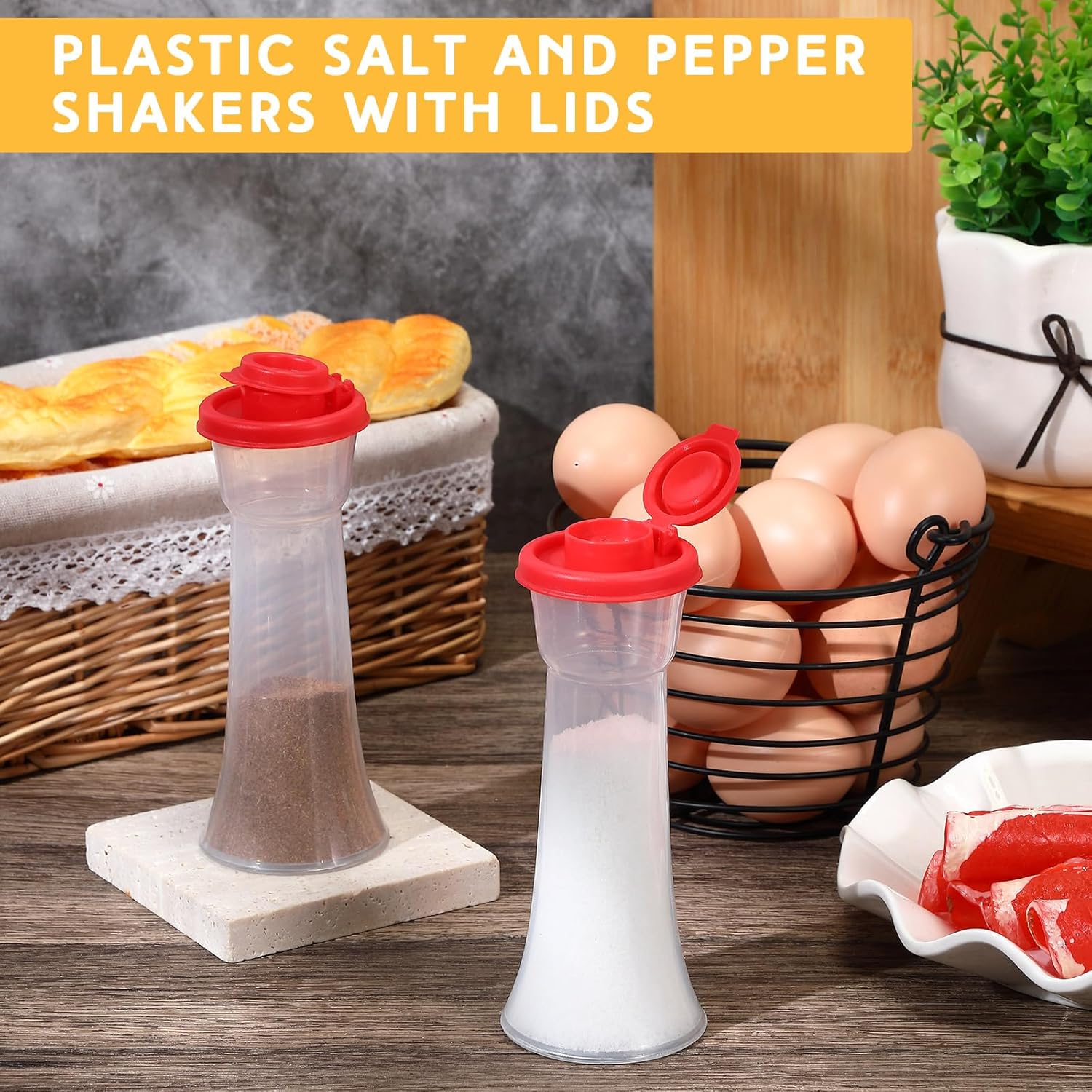 Baderke 2 Set Plastic Salt and Pepper Shakers with Lids