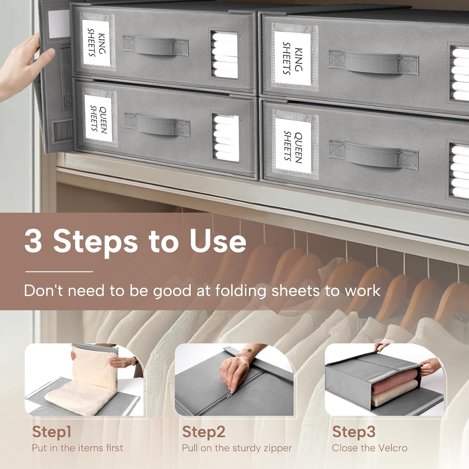 Criusia Bed Sheet Organizers 6 Pack Foldable Storage Box