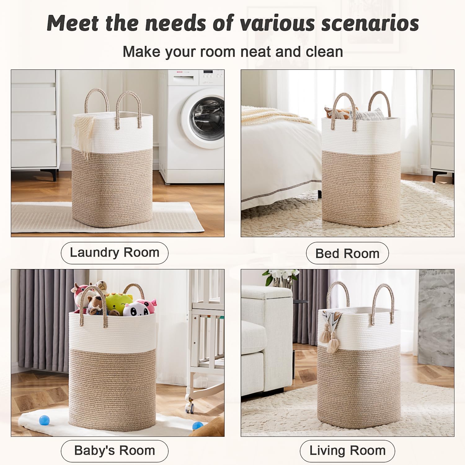Artfeel Cotton Rope Laundry Basket 60L Hamper