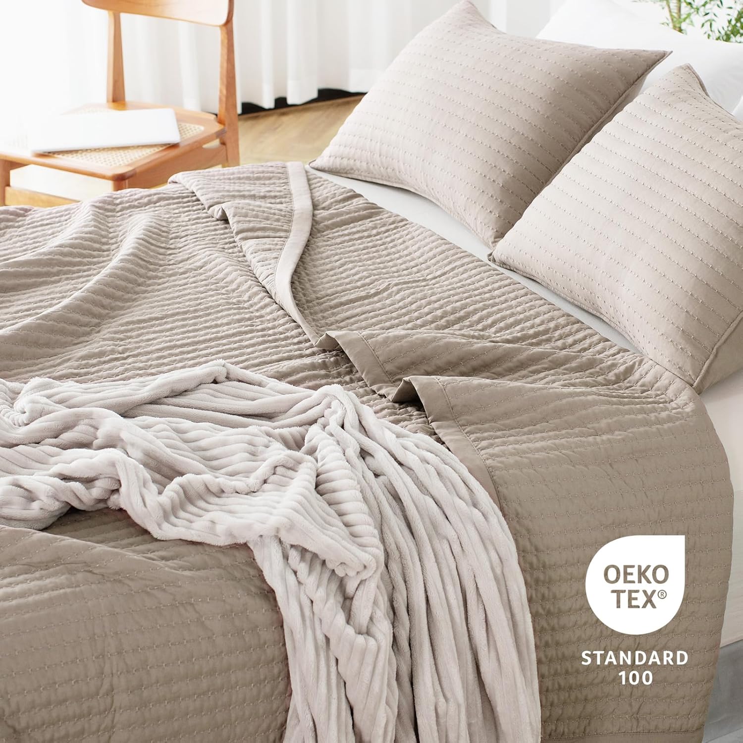 KASENTEX Quilt Bedding Set Camel Oversized Queen 2 Shams