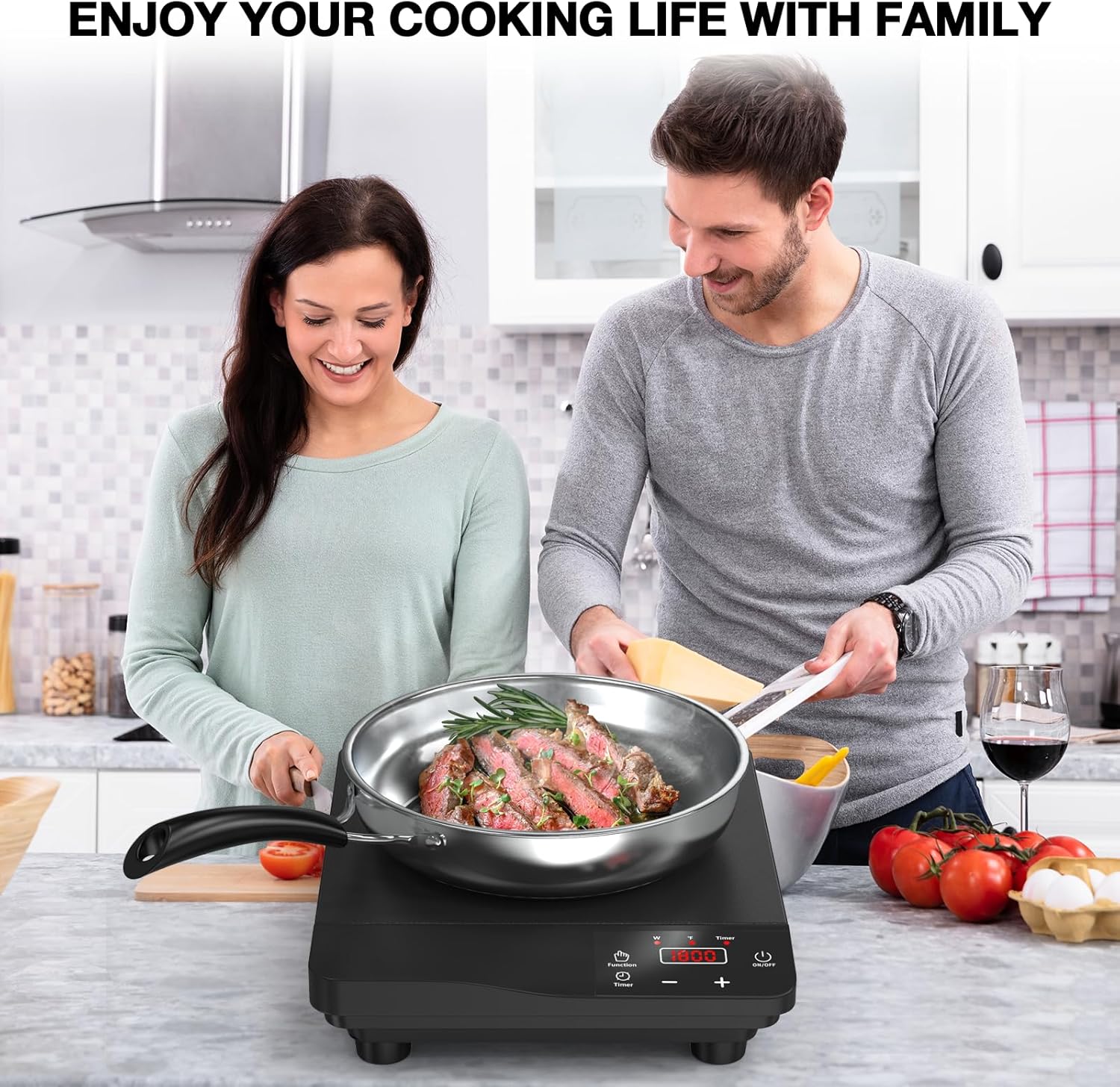 1800W Portable Induction Burner with 10 Fry Pan