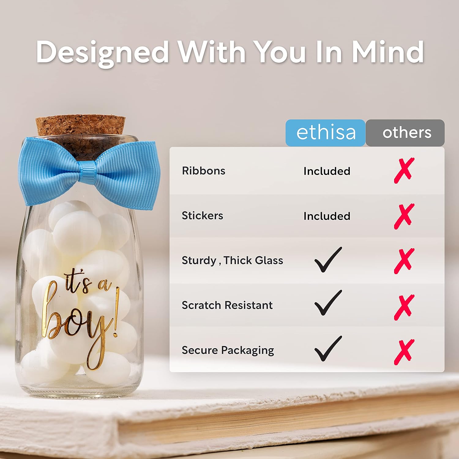 Small 12 Pack Its a Boy Milk Glass Bottles with Ribbons and Stickers