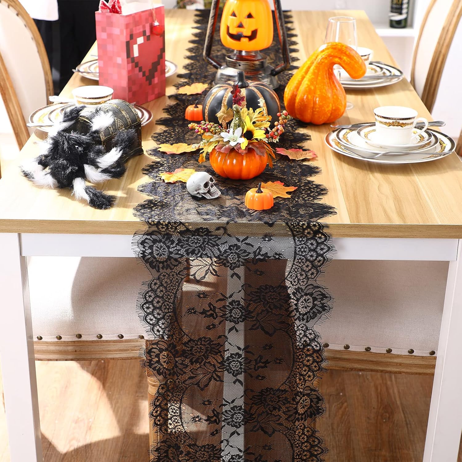 Chumia 12 Pcs Black Lace Table Runners Rustic Wedding Decor