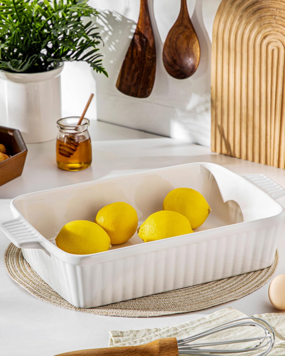 MALACASA 44 QT Baking Dish 9x13 White Rectangular Lasagna Pan with Handles