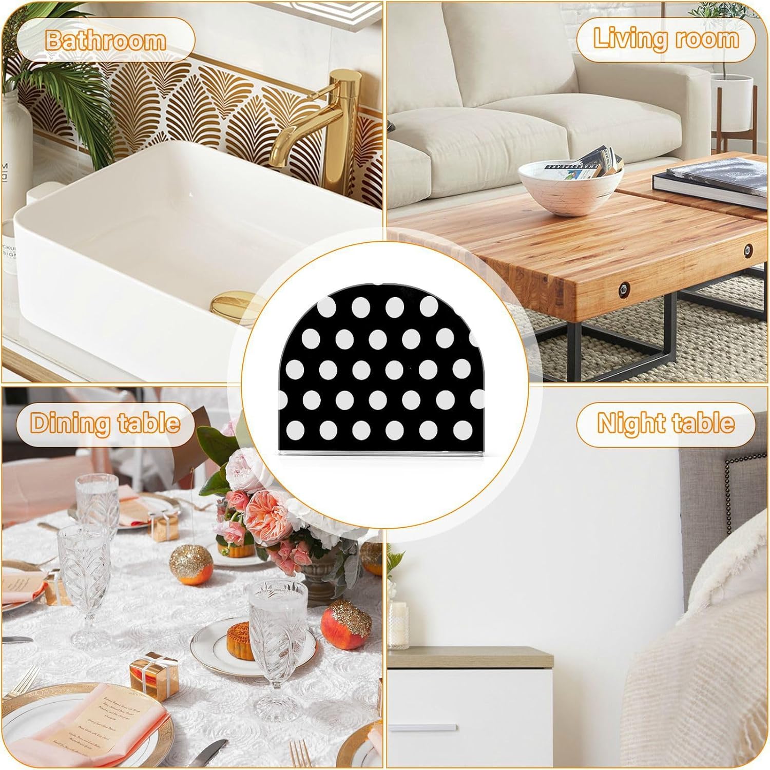 Caikeny Acrylic Napkin Holder Black White Polka Dot