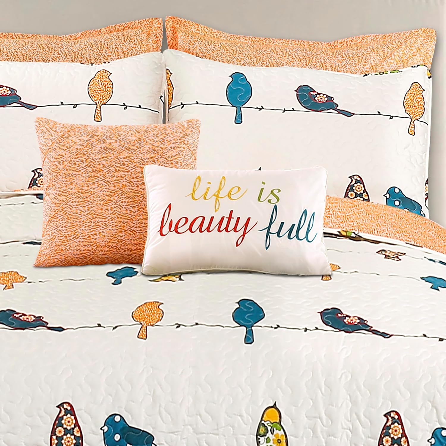 Lush Decor Rowley Birds Quilt Set 7 Piece Full Queen