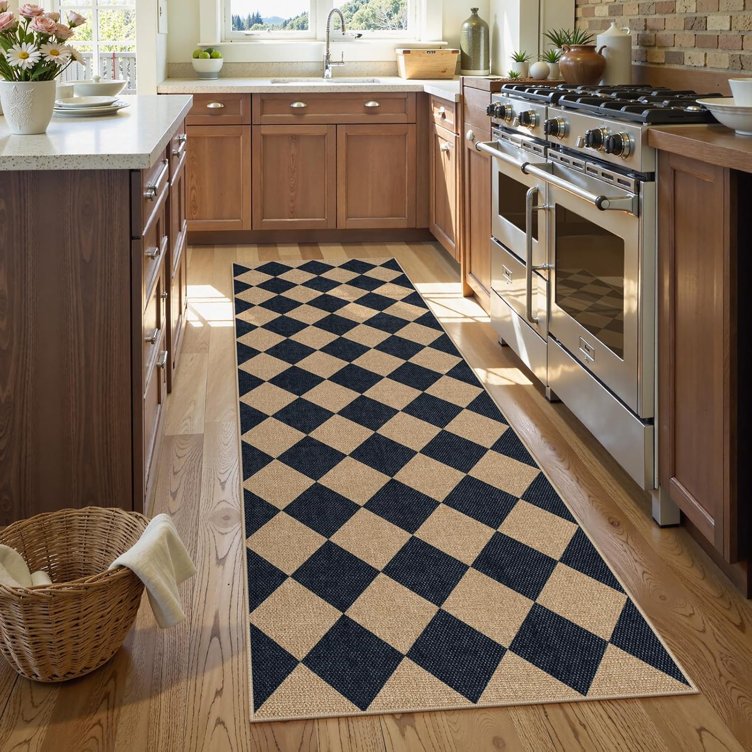 Lahome Checkered Jute-Style Runner Rug 2x8 Non-Slip Indoor Outdoor