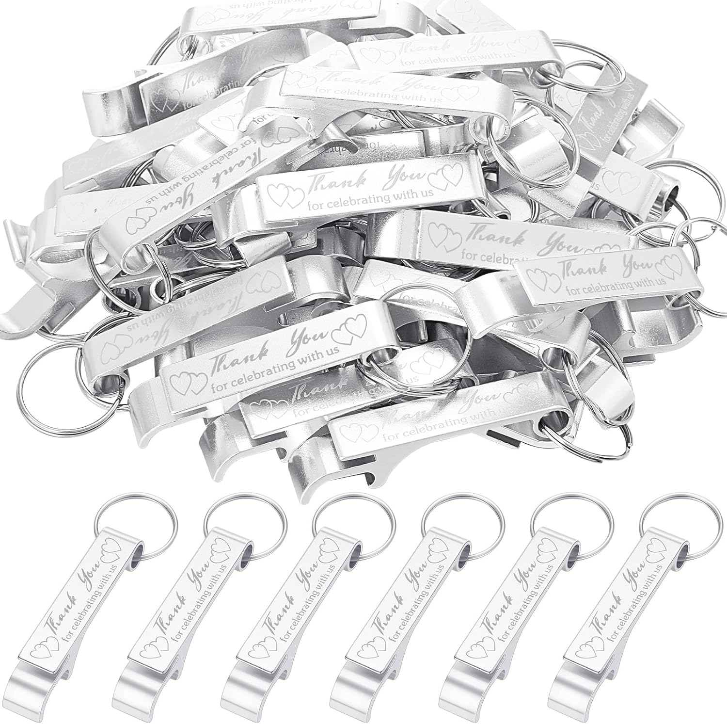 Dandat 100 Pcs Silver Bottle Opener Keychain Wedding Favor Gifts