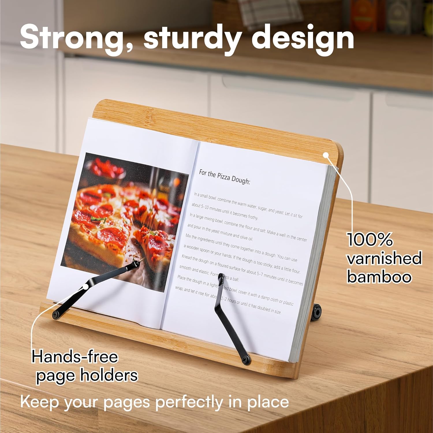 HS Bamboo Recipe Book Holder - Foldable Stand for Desk Kitchen and Bed