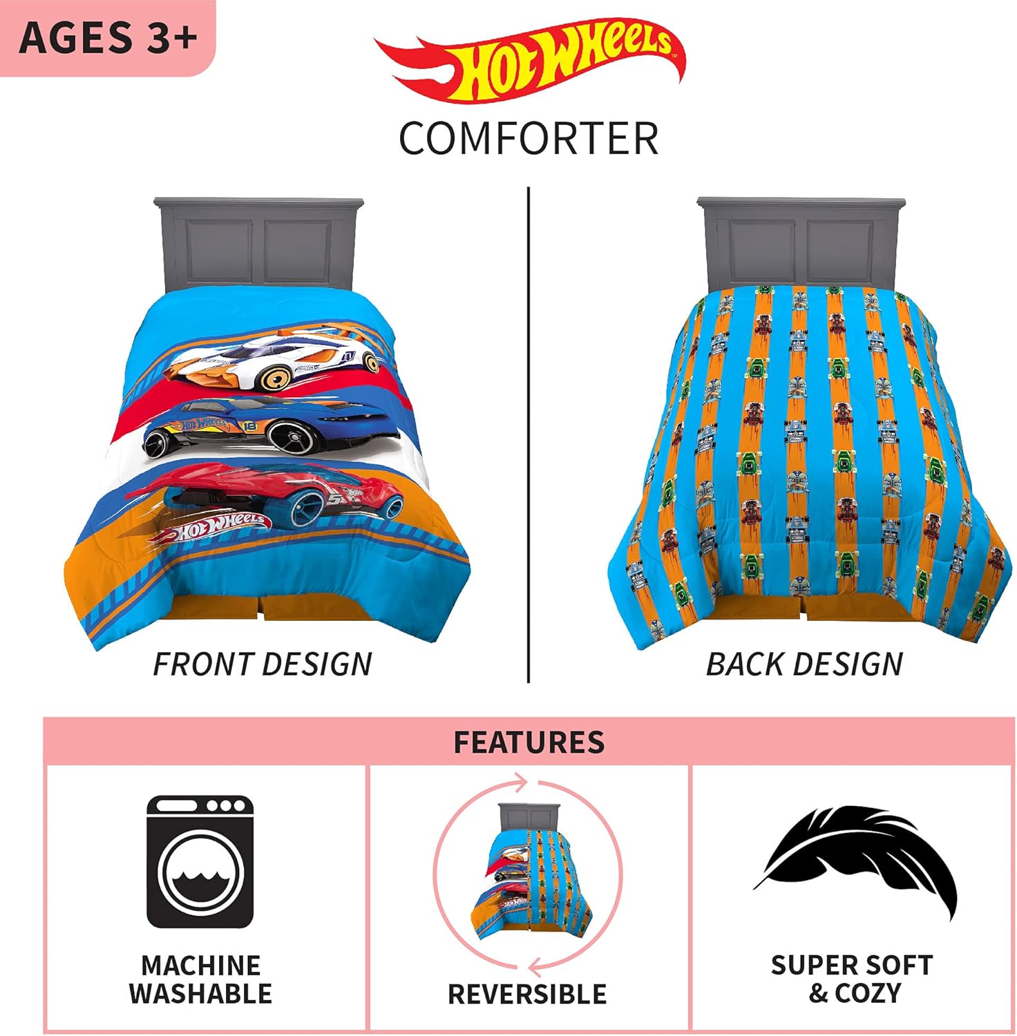 Franco Kids Bedding Super Soft Microfiber Reversible Comforter Hot Wheels