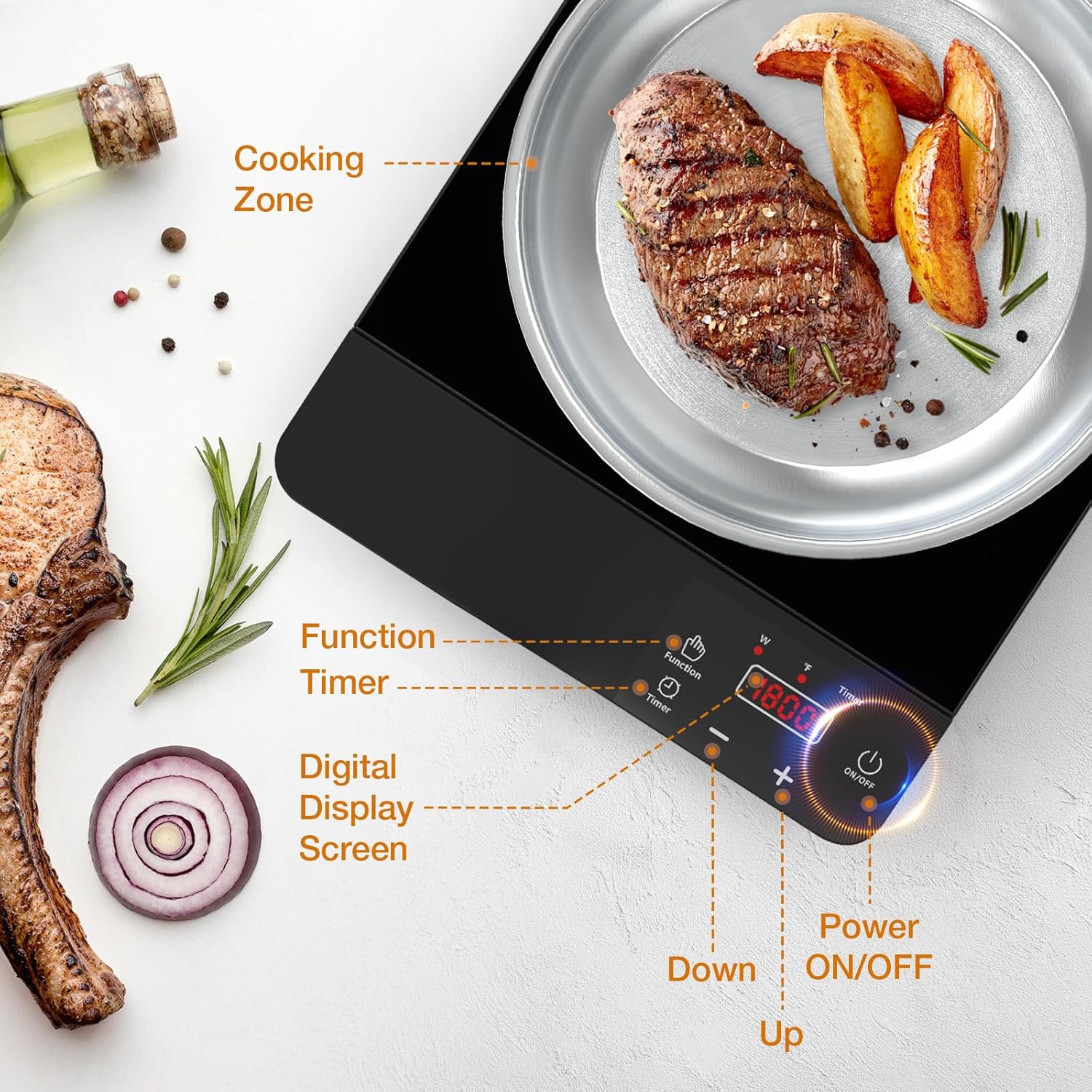 1800W Portable Induction Burner with 10 Fry Pan