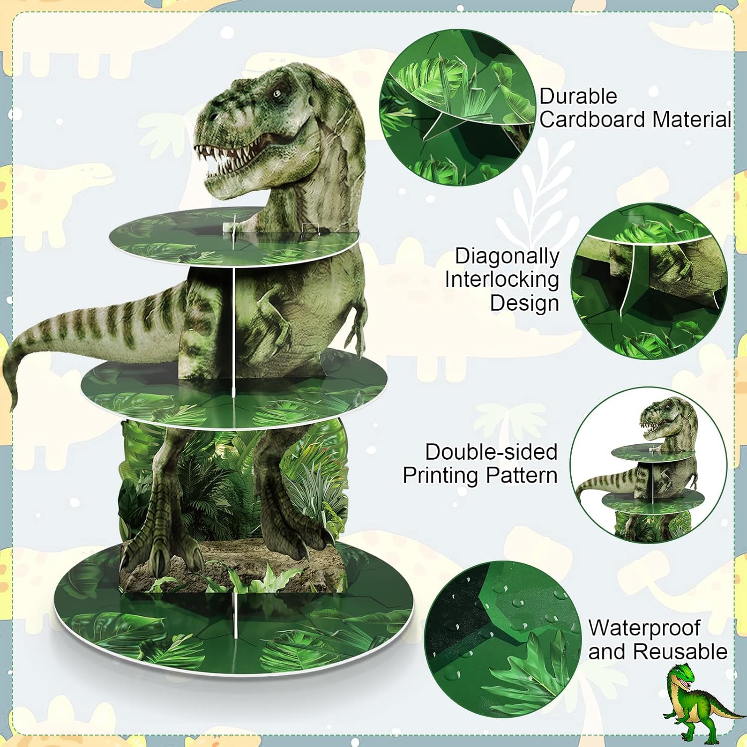 Censen 3 Tier Dinosaur Cupcake Stand Decorations