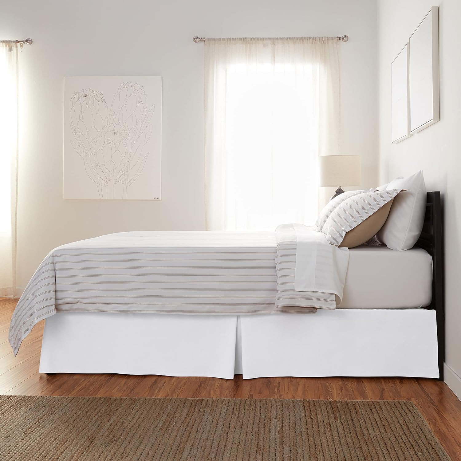 Amazon Basics Lightweight Pleated Bed Skirt Queen Bright White