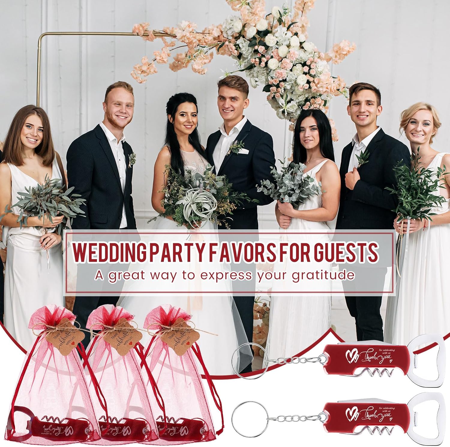 Vesici 24 Piece Wedding Favors with Bottle Openers and Keychains