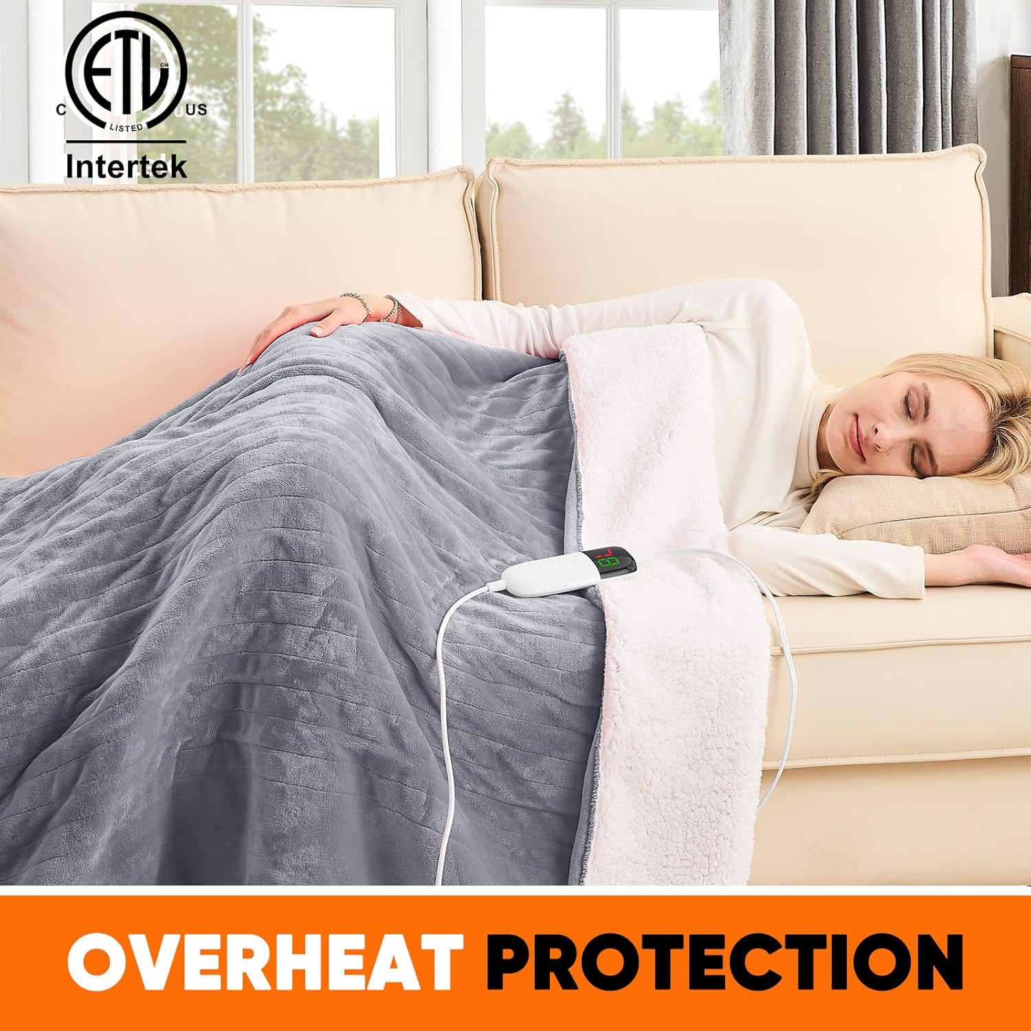 Greenoak Heated Blanket Electric Throw 50 x 60 Misty Grey
