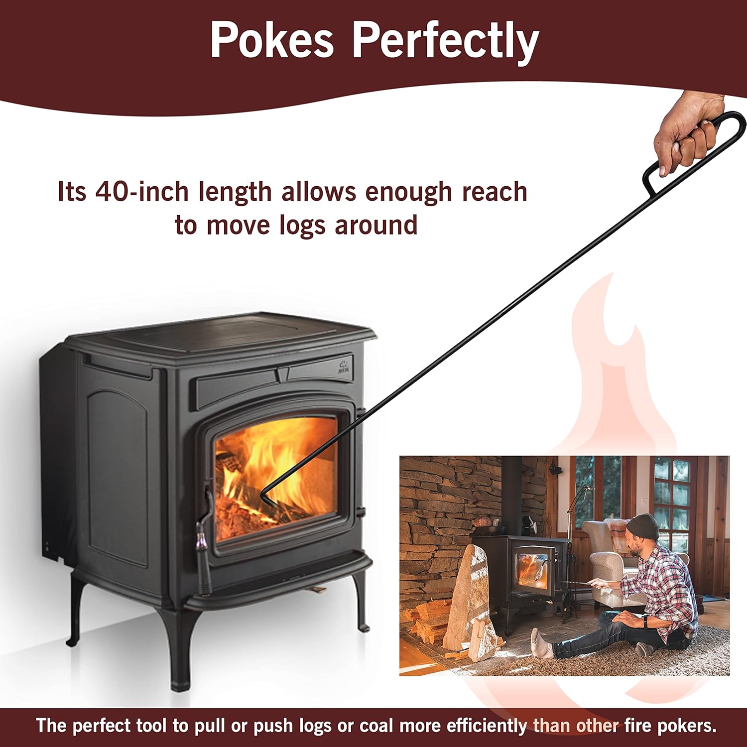 FEBTECH 40-Inch Fire Pit Poker Black