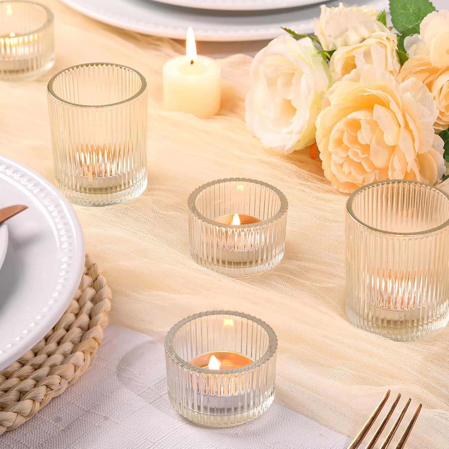 20pcs Assorted Ribbed Clear Tea Light Votive Candle Holders