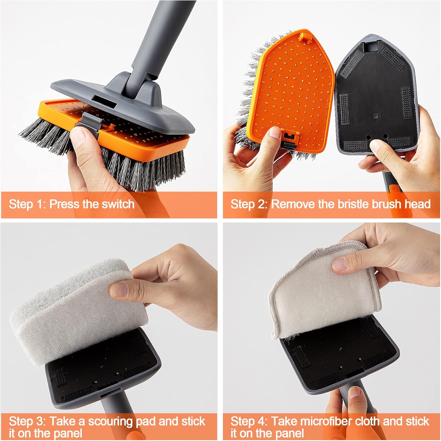 Tile Tub Scrubber Brush with 3 Heads and 56 Long Handle