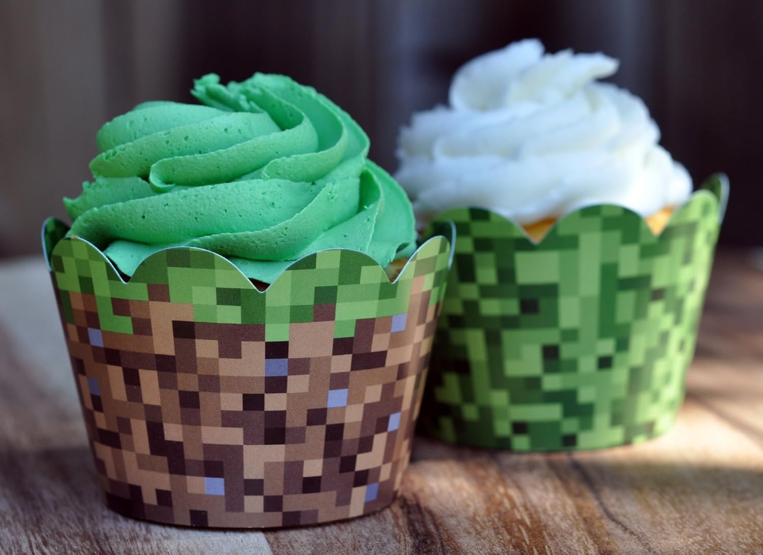 Pixel Grass Cupcake Wrappers Set of 24 Reversible