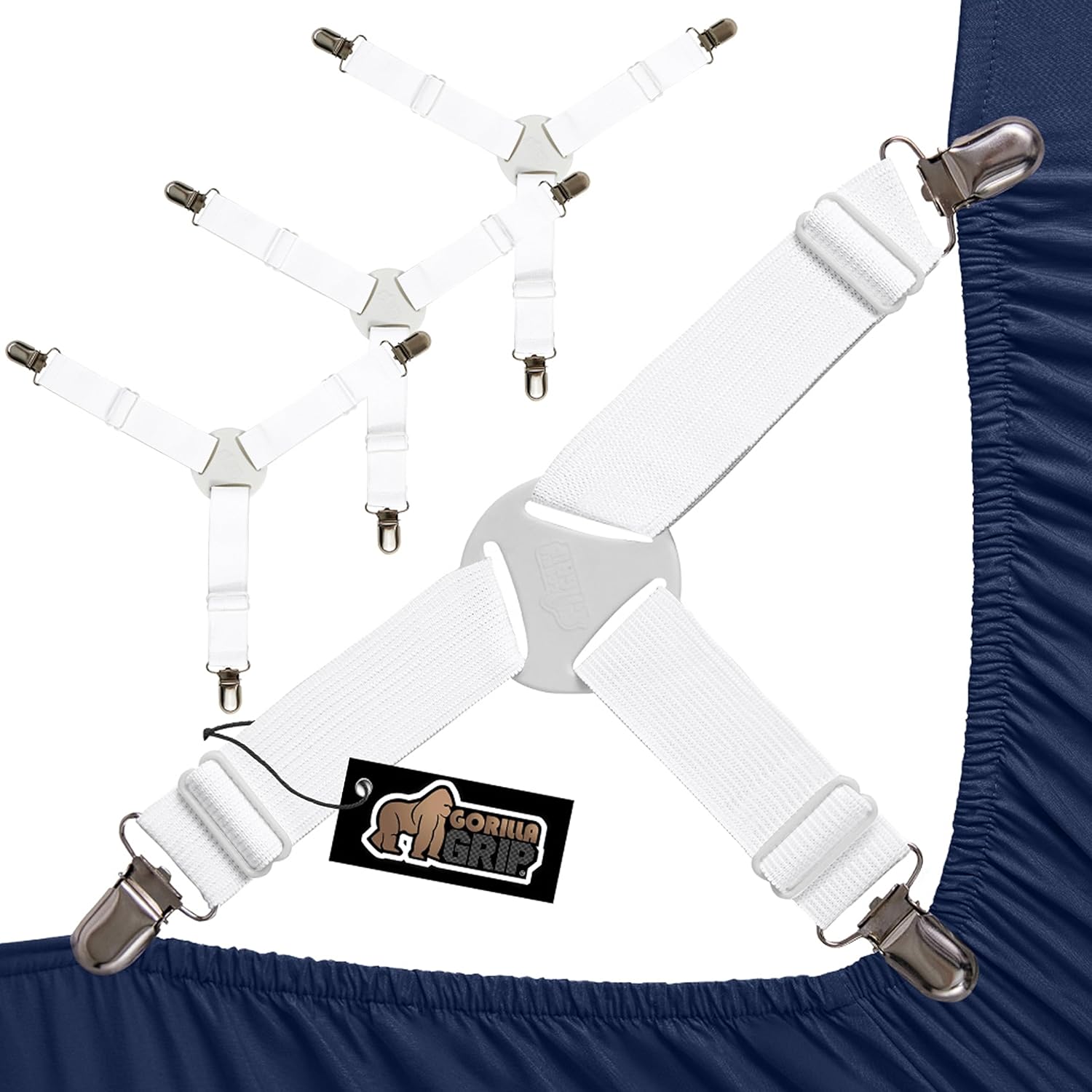 Gorilla Grip Sheet Straps with Metal Clips 4 Pack White