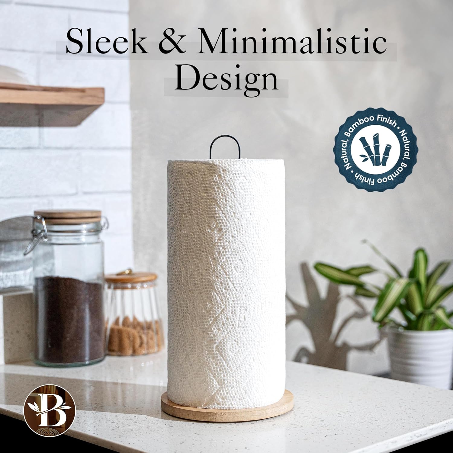 Bambsi Paper Towel Holder - Black Wooden Stand