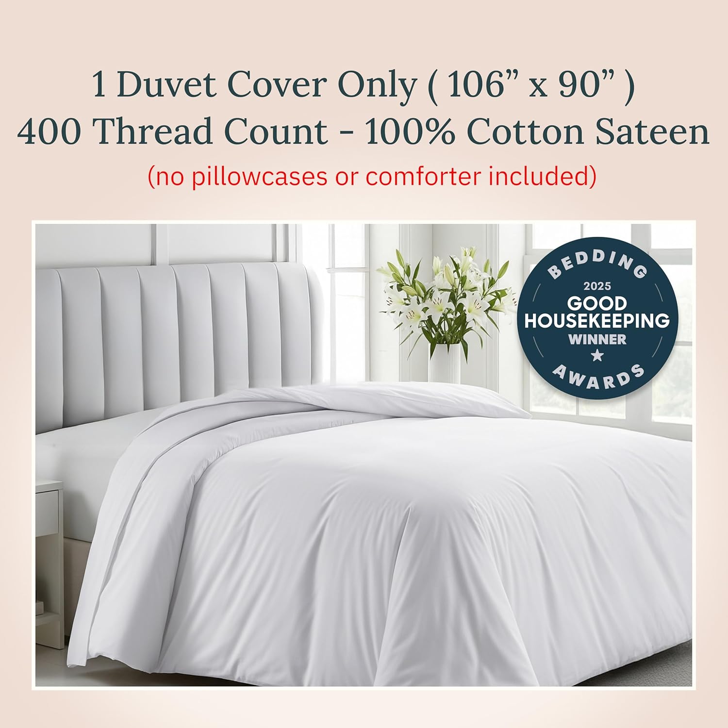California Design Den King Duvet Cover White 400 Thread Count Sateen