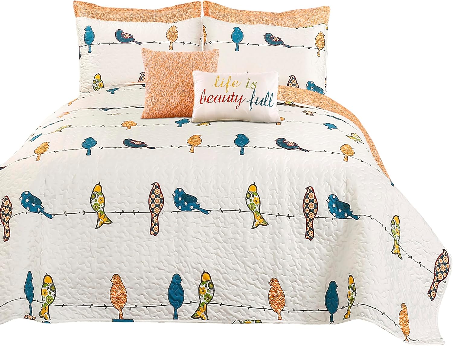 Lush Decor Rowley Birds Quilt Set 7 Piece Full Queen