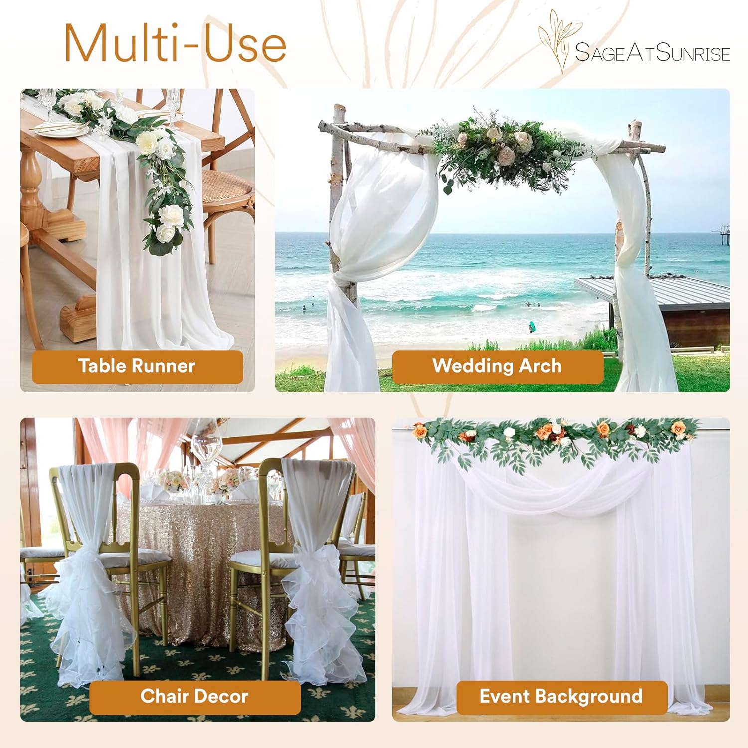Sage At Sunrise Wedding Arch Draping 2 Pack