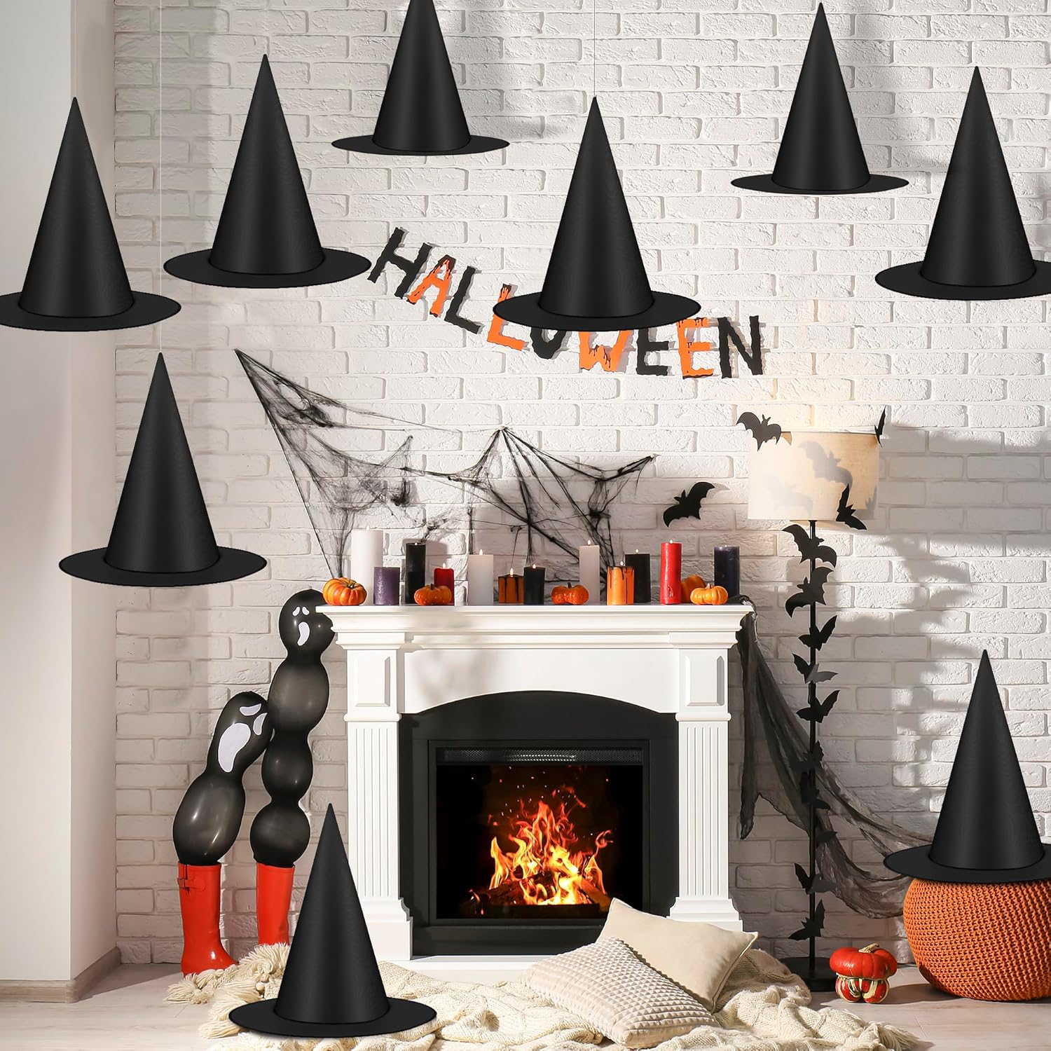 12 Piece Halloween Witch Hats with 328 FT Cord