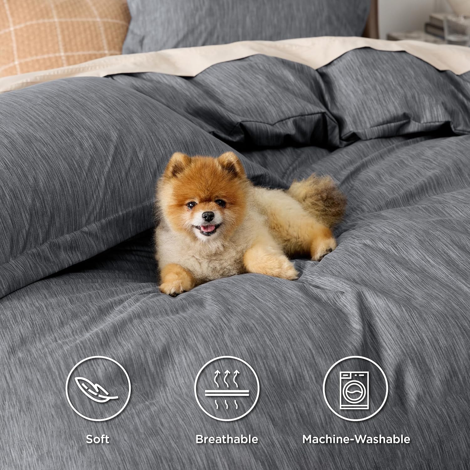 Bedsure King Duvet Cover Set - 3 Piece with Zipper Closure and Cationic Print
