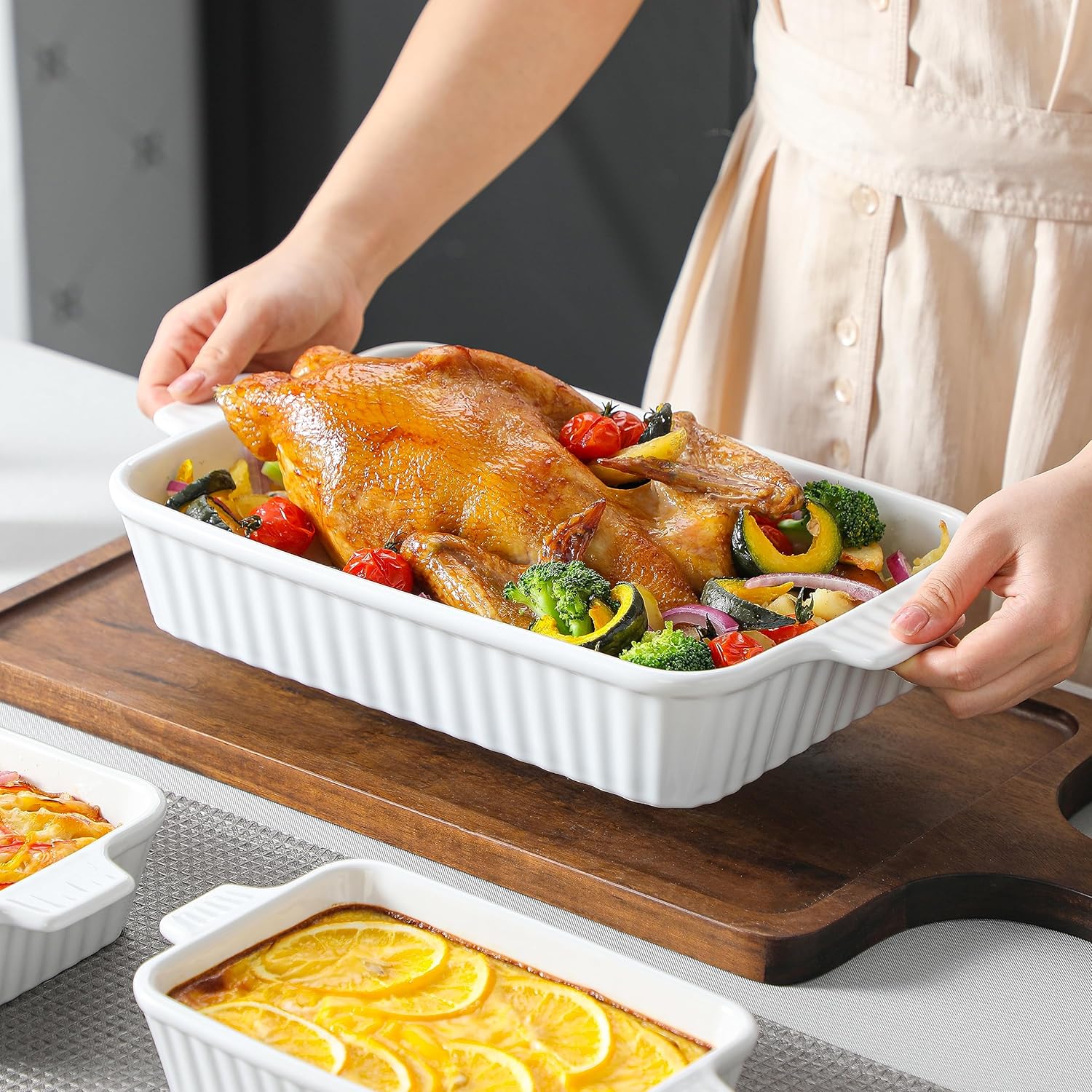 MALACASA Ceramic Bakeware Set of 4 Rectangular Lasagna Pans