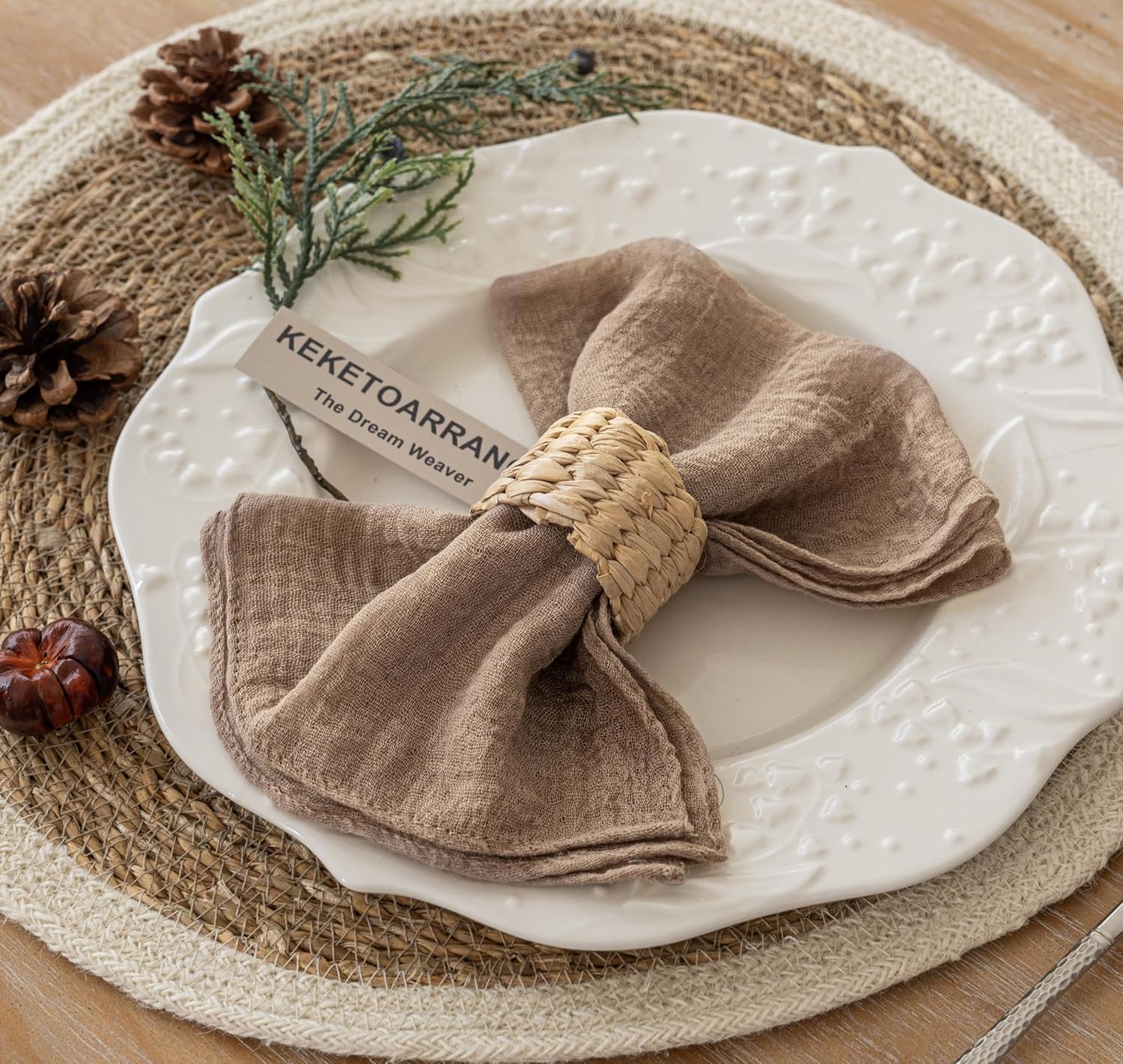 Keketoarrange Cheesecloth Napkins 17x17 Inches Reusable Bulk Set of 6 Nude