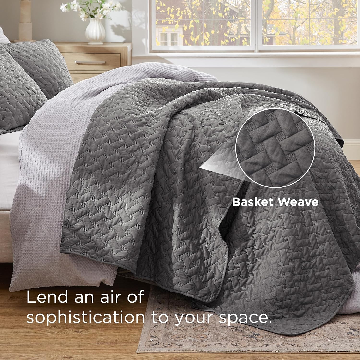 Bedsure Queen Size Quilt - Grey Basket Weave Bedspread with Soft Touch