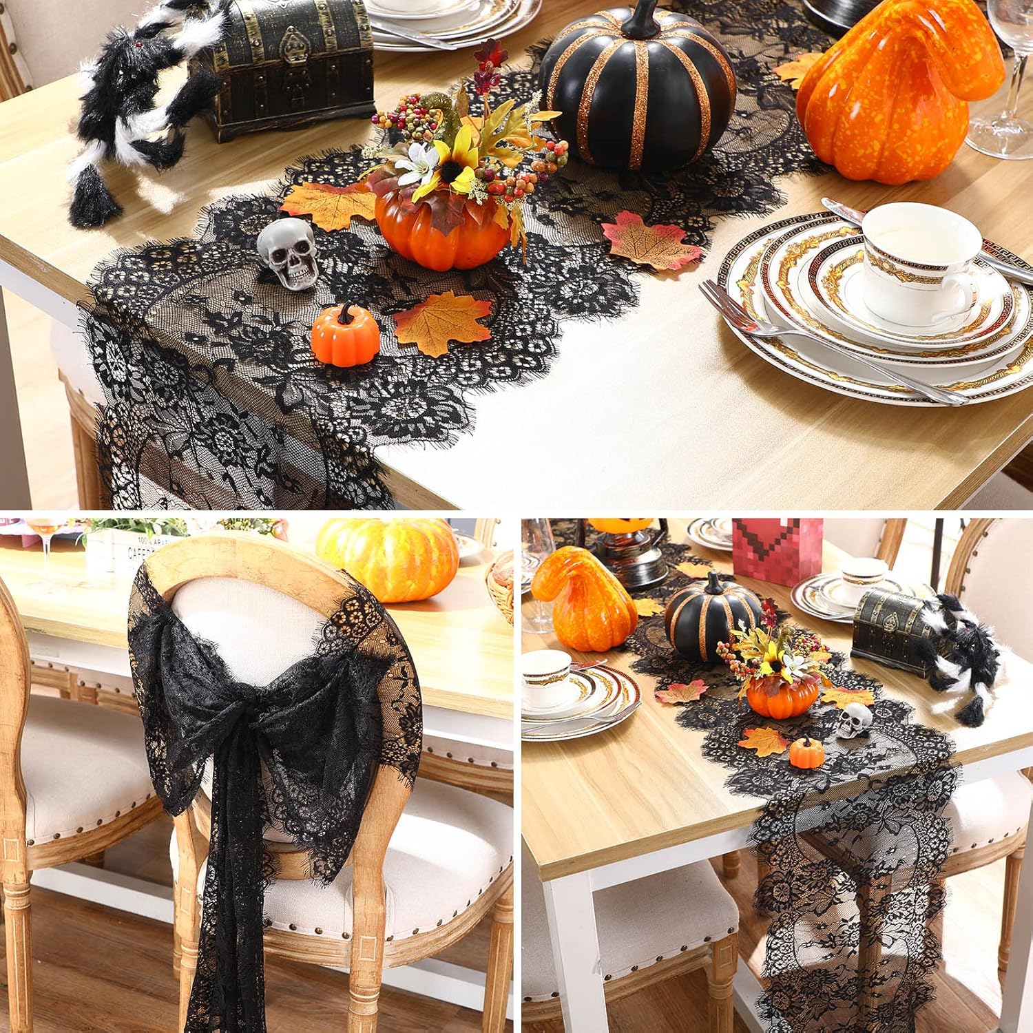 Chumia 12 Pcs Black Lace Table Runners Rustic Wedding Decor