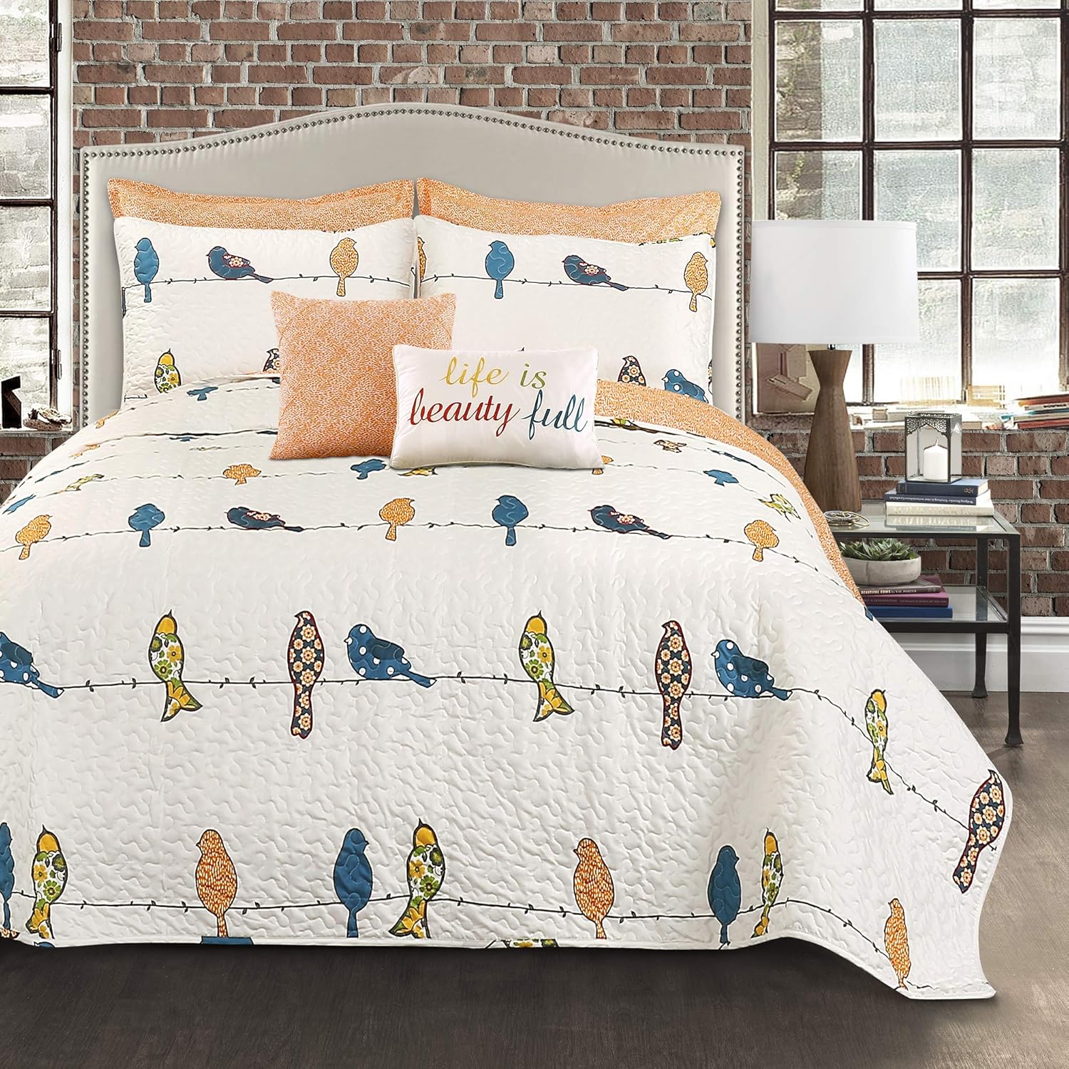 Lush Decor Rowley Birds Quilt Set 7 Piece Full Queen