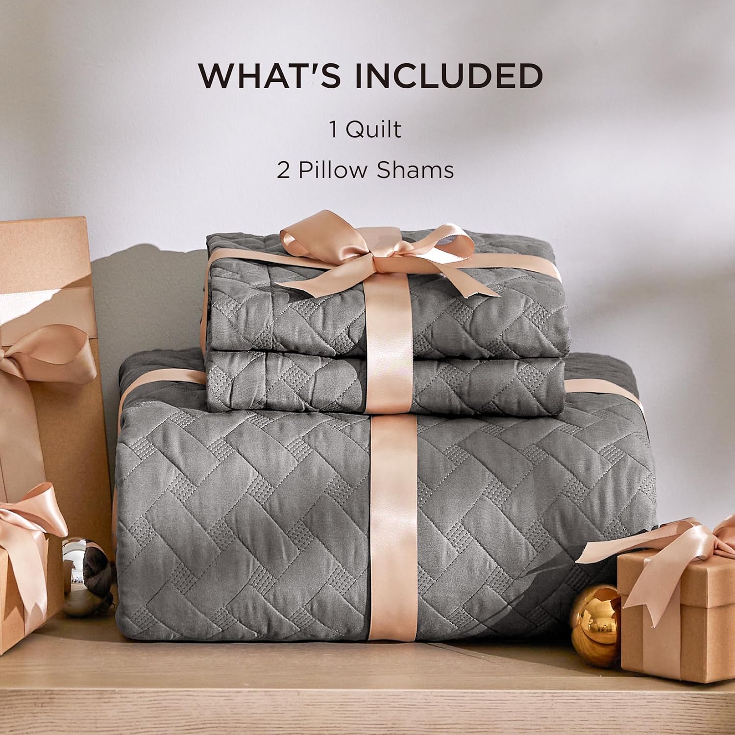 Bedsure Queen Size Quilt - Grey Basket Weave Bedspread with Soft Touch