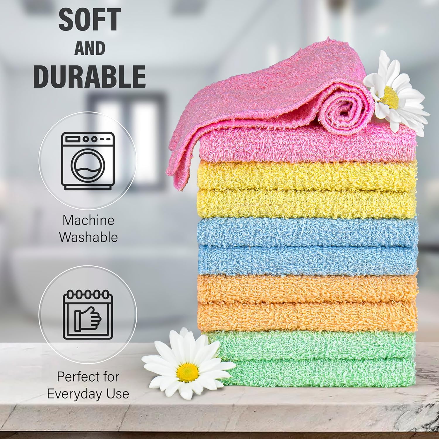 DecorRack 10 Pack 12x12 Inch Cotton Wash Cloths