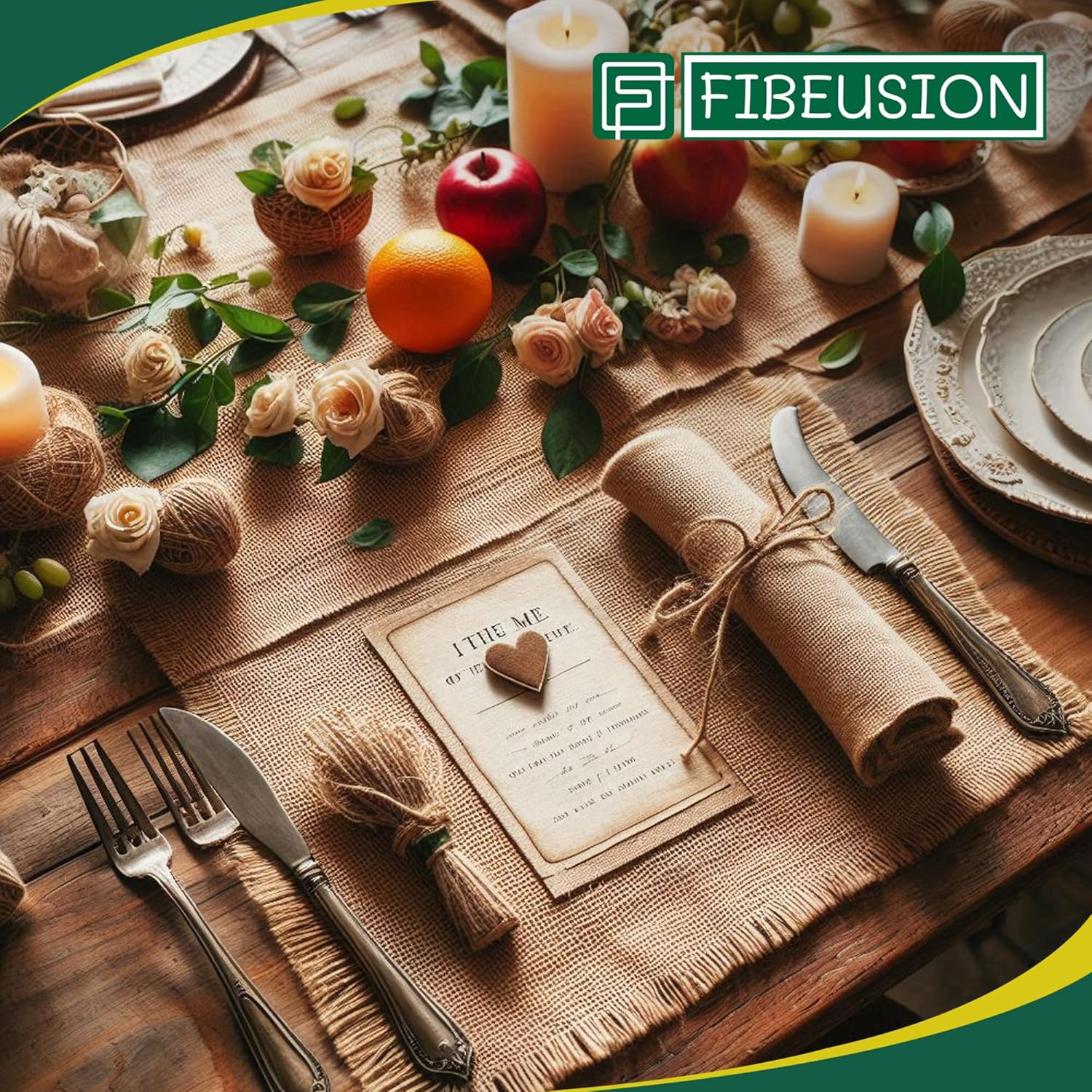 FIBEUSION Burlap Table Runner 6 Inch x 30 Ft