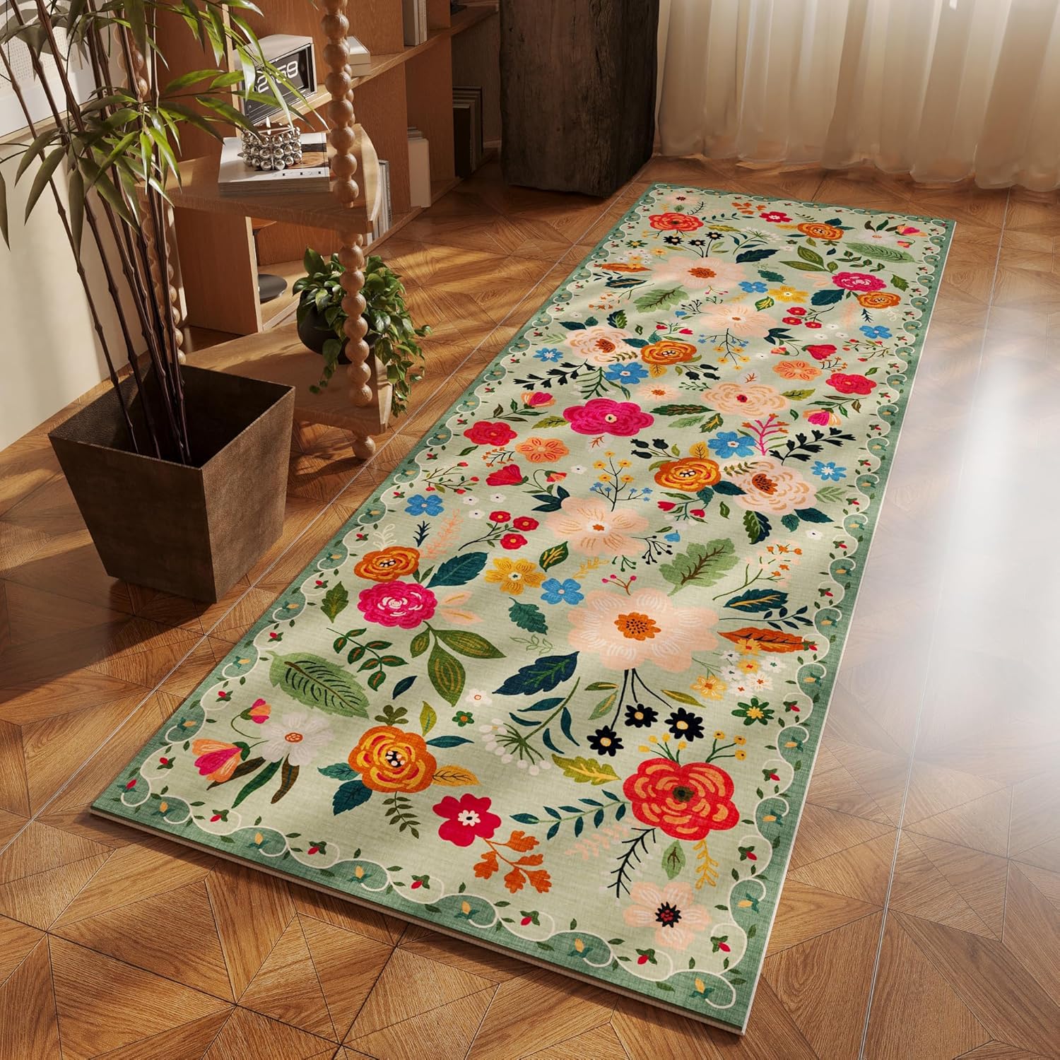 Rugcomf Soft Floral Runner Rug with Non-Slip Rubber Backing