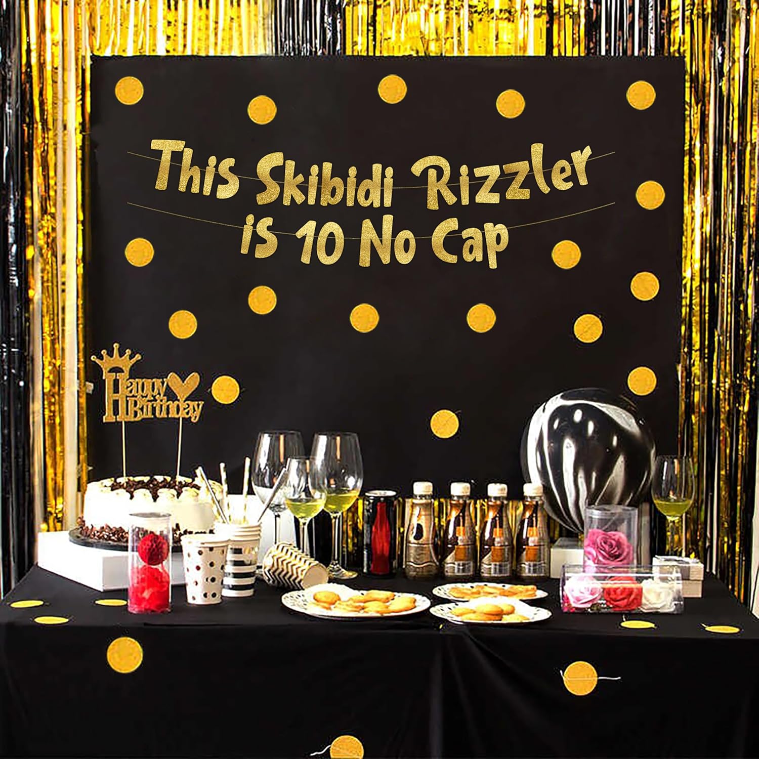 10 No Cap Gold Glitter Banner for 10th Birthday