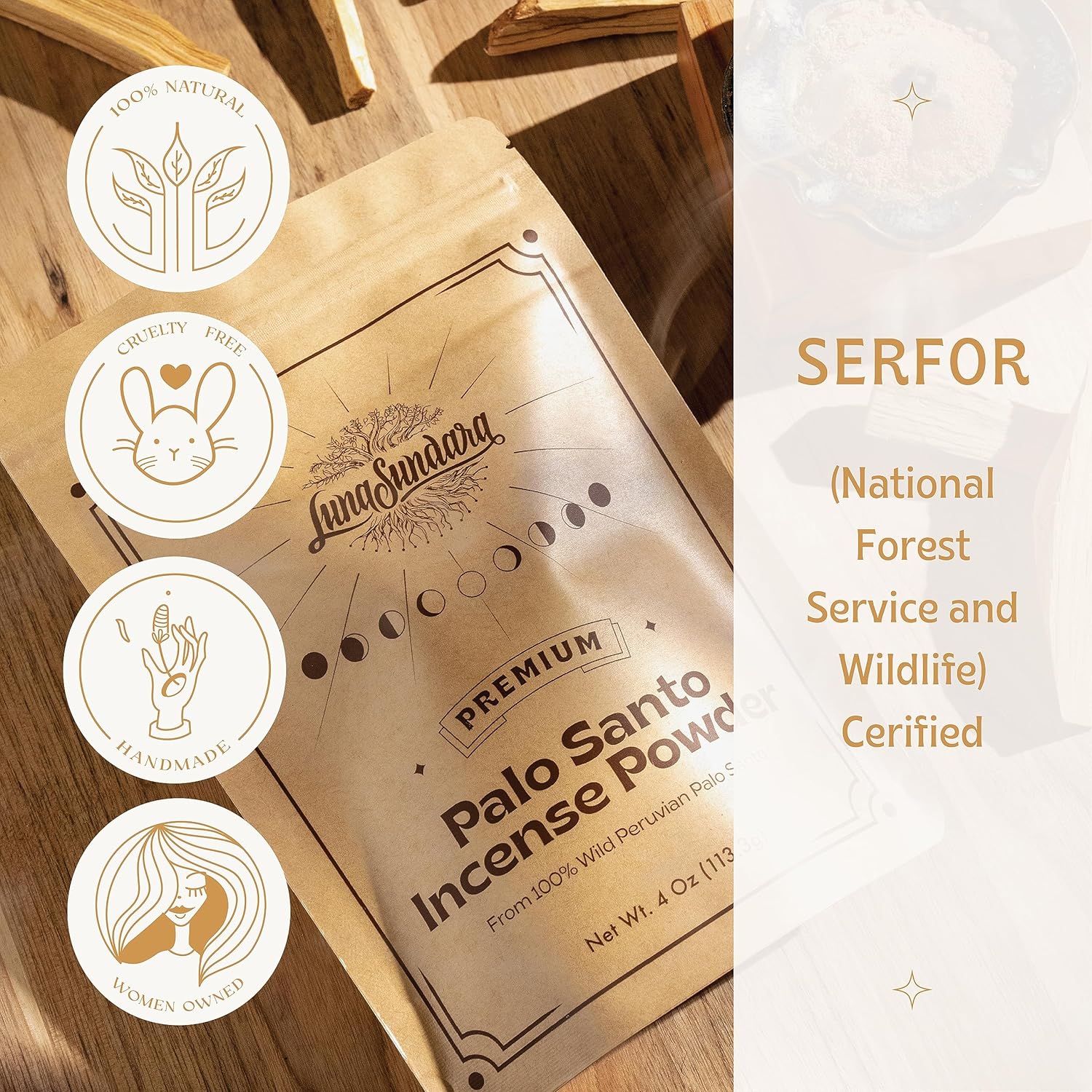 Luna Sundara Palo Santo Incense Powder 4oz