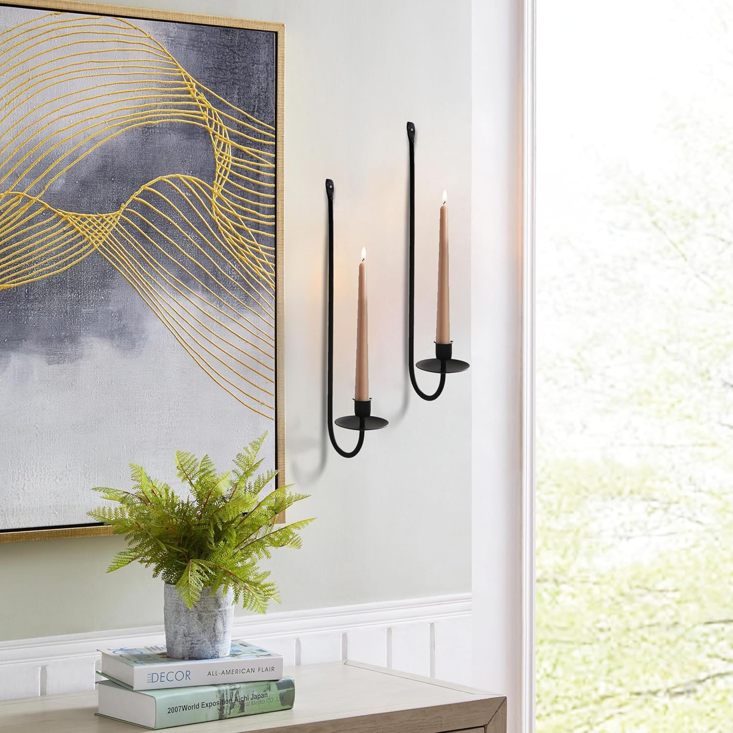 Remenna Wall Candle Sconce Holder Set of 2 Modern Black Wrought Iron