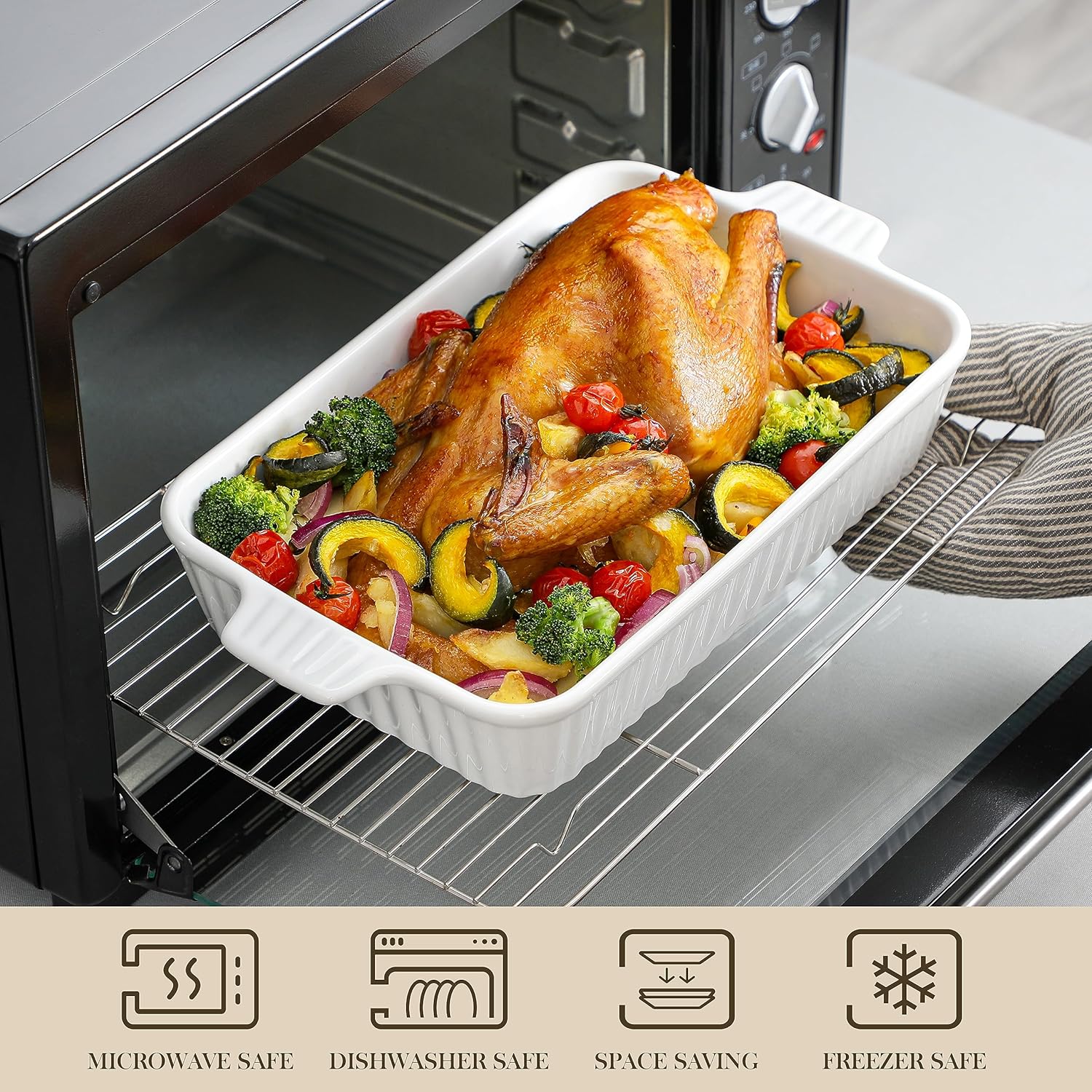 MALACASA Ceramic Bakeware Set of 4 Rectangular Lasagna Pans