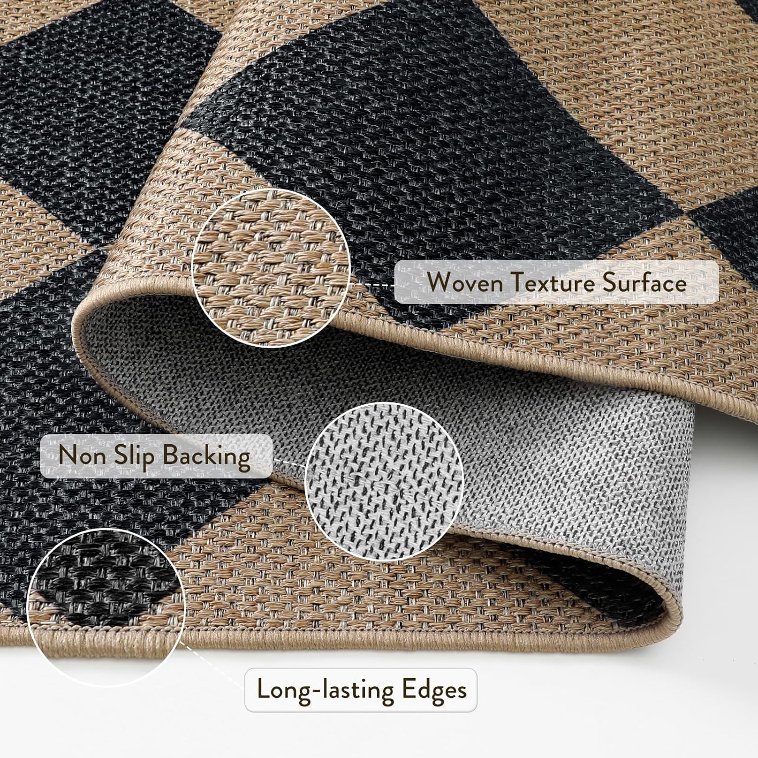 Lahome Checkered Jute-Style Runner Rug 2x8 Non-Slip Indoor Outdoor