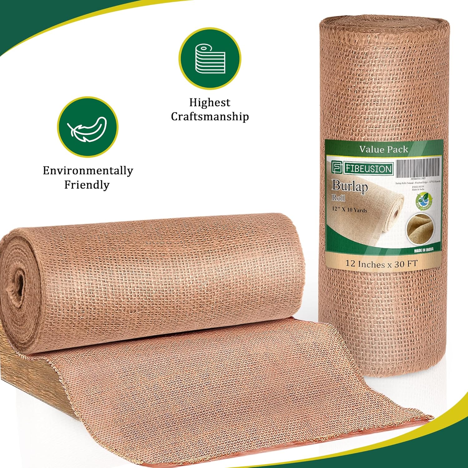 Fibeusion Burlap Table Runner 12x30ft No-Fray Edge